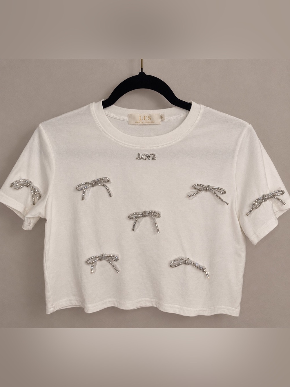 White Embellished 'Love' Bow Tee